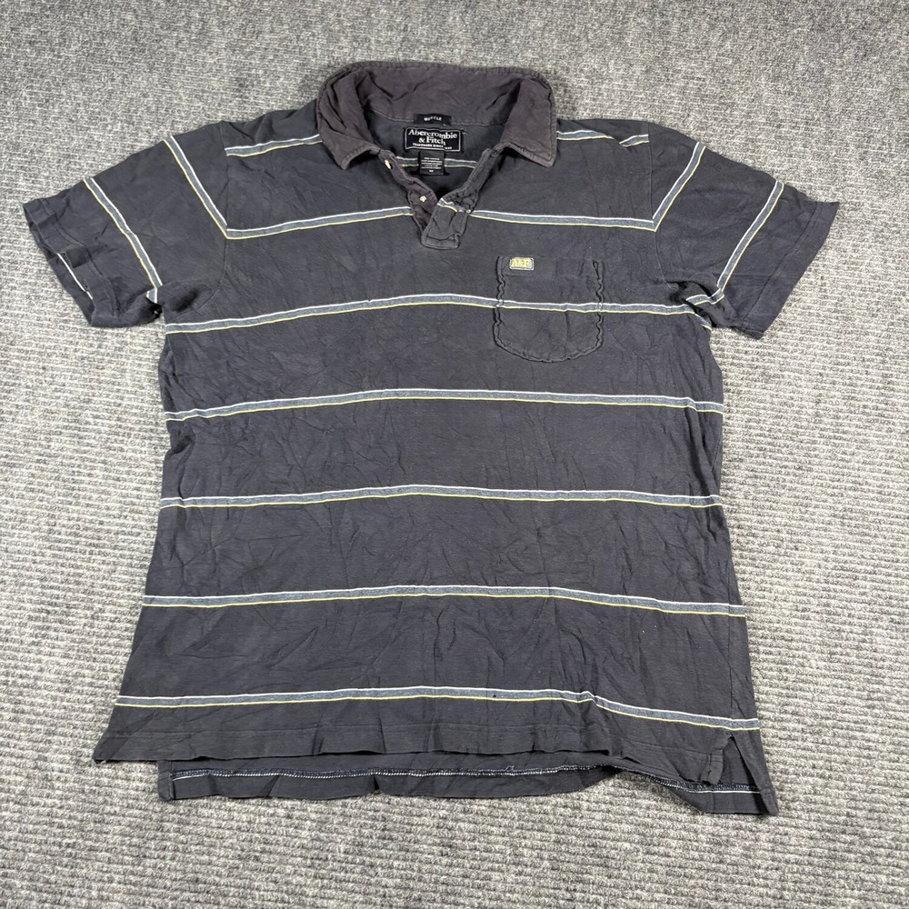 Abercrombie & Fitch Polo Shirt Mens M Blue Good Muscle Fit Striped Pocket